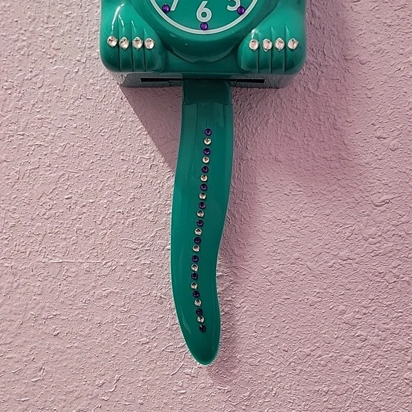 Jeweled Green Beauty Lady Kit-Cat Klock clock SUPER RARE - Picture 4 of 5